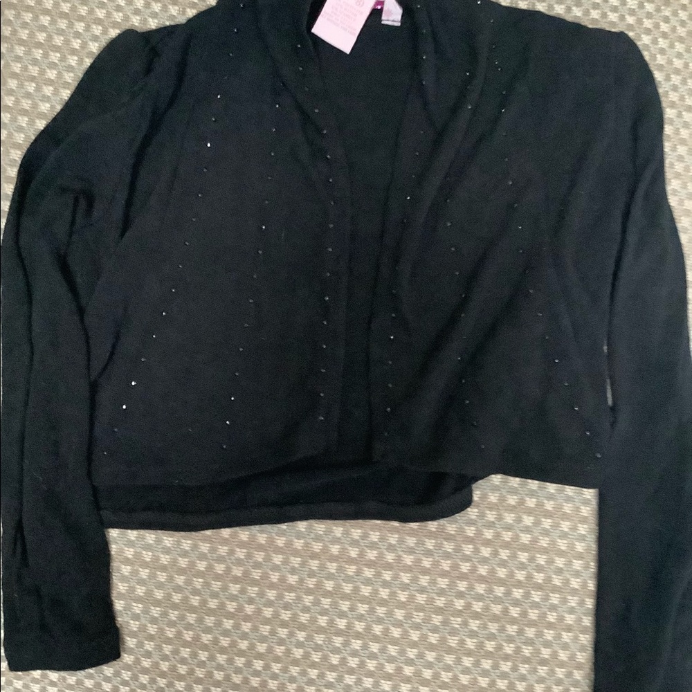 Black rayon/poly/spandex bolero beaded cardigan